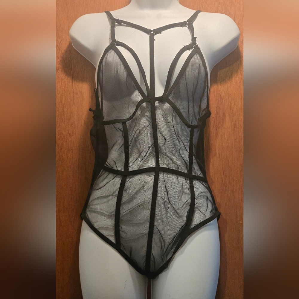 Boohoo Black Sheer Bodysuit SzM - Picture 2 of 5